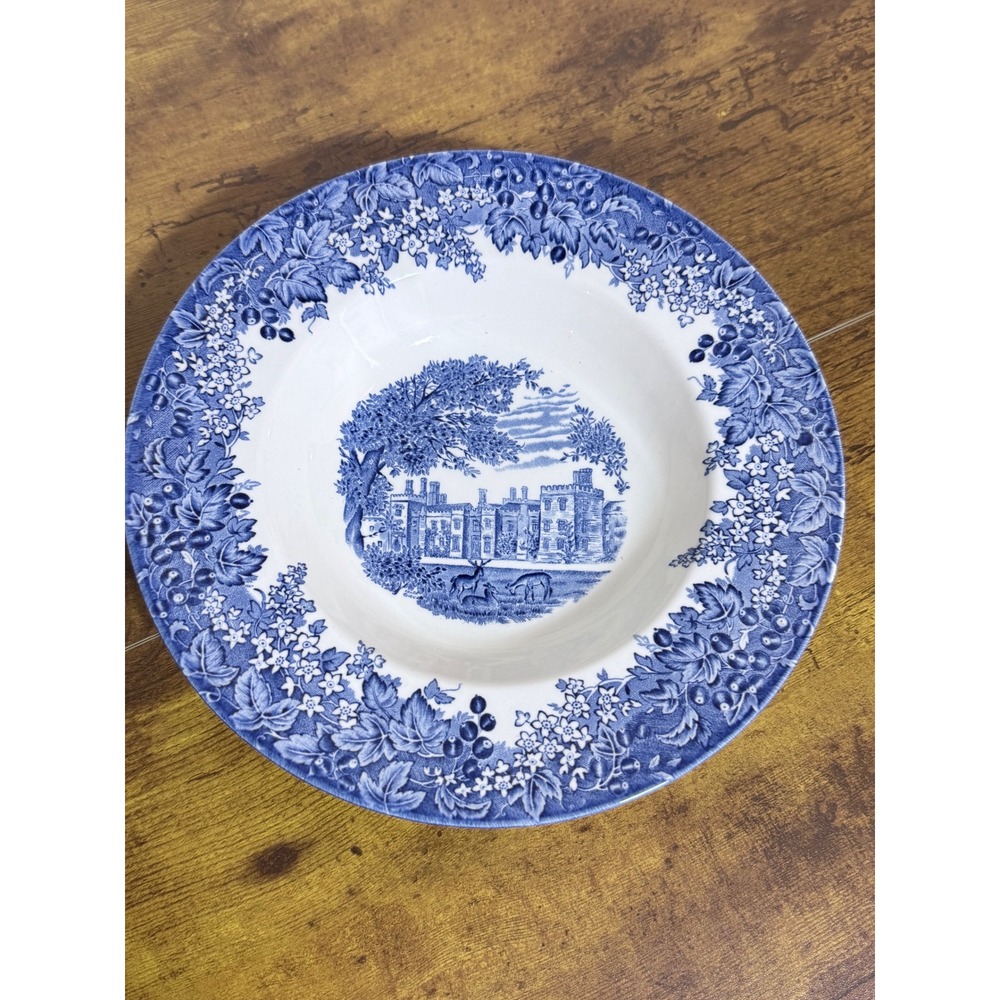 Wedgwood Soup Bowl Blue White Queen's Ware Romantic England Penshurst Place 9in